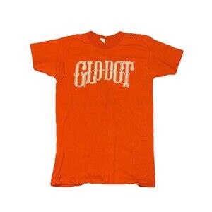 Vintage 70s/80s Glo Dot Graphic Print Short Sleeve T Shirt Orange Double Sided‎